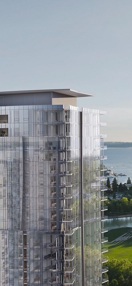Park Row Bellevue luxury condominium overlooking Downtown Park and Lake Washington in Downtown Bellevue, Washington.